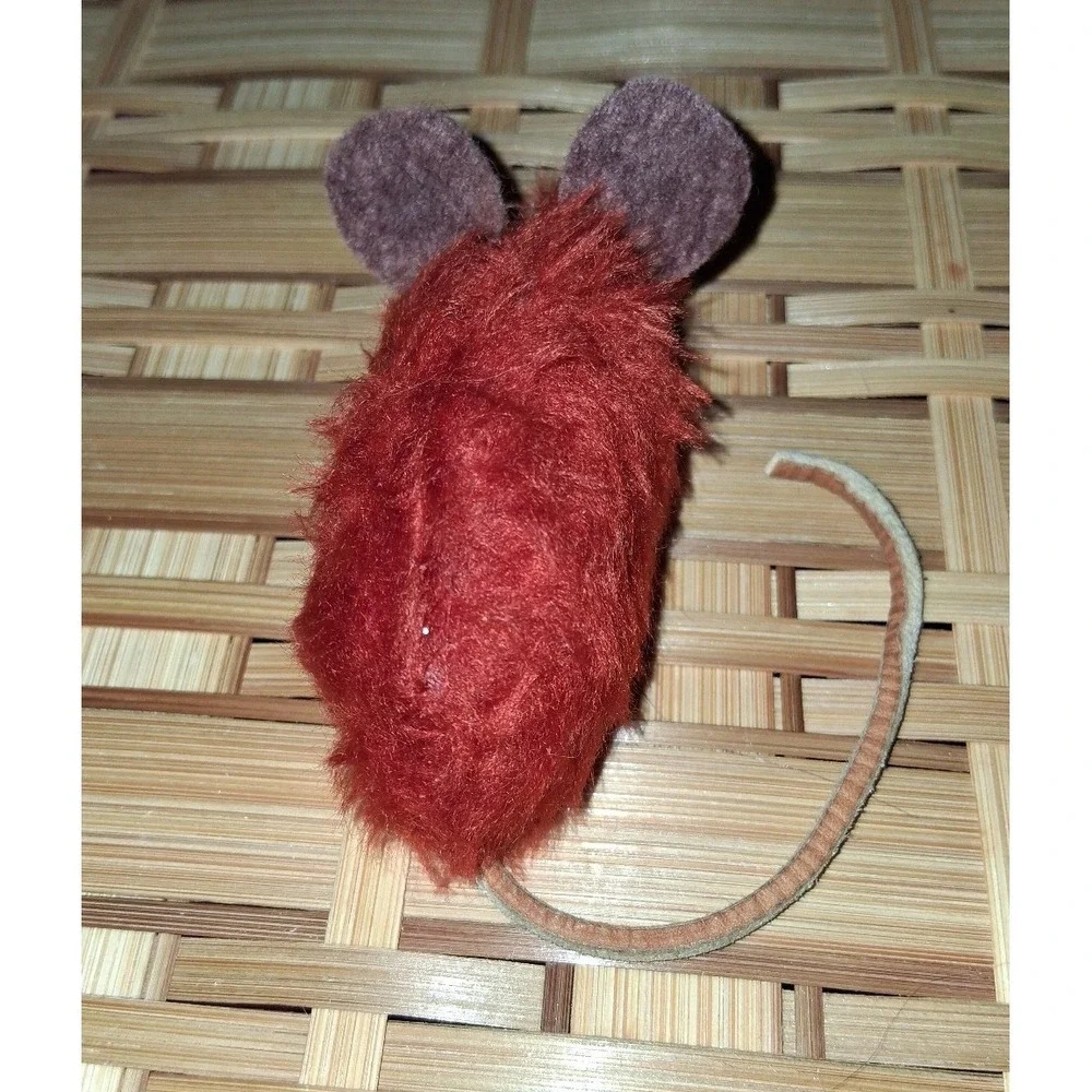 Vintage Red Flocked Mouse Pin Cushion Sewing Notions Pincushion 3.5
